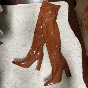 Brown Over-the-Knee Boots Pleather